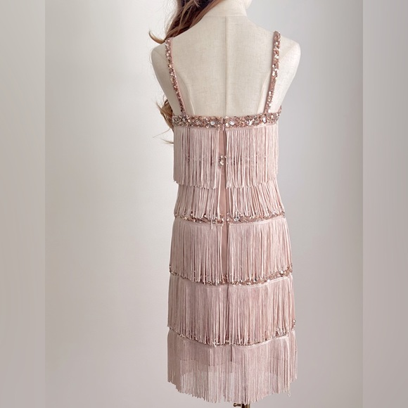Aidan Mattox sequin fringe cocktail dress in Blush and Rose Gold - Picture 3 of 10